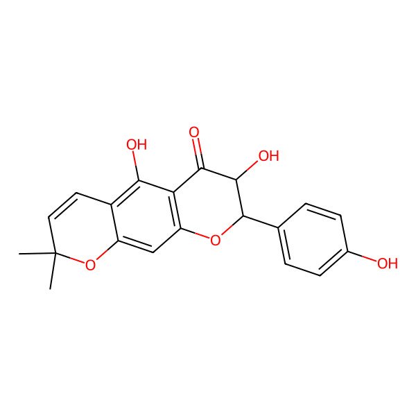 2D Structure of (7R,8R)-5,7-dihydroxy-8-(4-hydroxyphenyl)-2,2-dimethyl-7,8-dihydropyrano[3,2-g]chromen-6-one