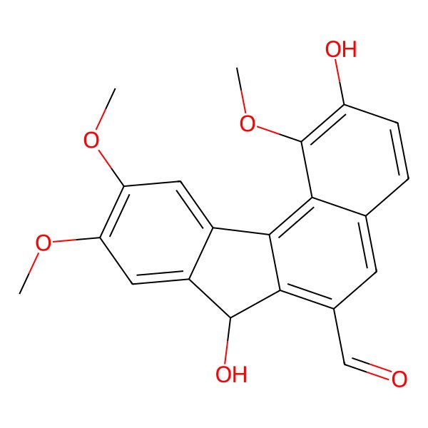 2D Structure of (7S)-2,7-dihydroxy-1,9,10-trimethoxy-7H-benzo[c]fluorene-6-carbaldehyde