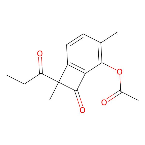 2D Structure of [(7S)-3,7-dimethyl-8-oxo-7-propanoyl-2-bicyclo[4.2.0]octa-1(6),2,4-trienyl] acetate