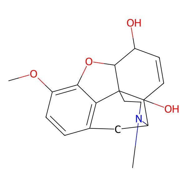 2D Structure of (7S)-9-methoxy-3-methyl-1,2,4,7,7a,13-hexahydro-4,12-methanobenzofuro[3,2-e]isoquinoline-4a,7-diol