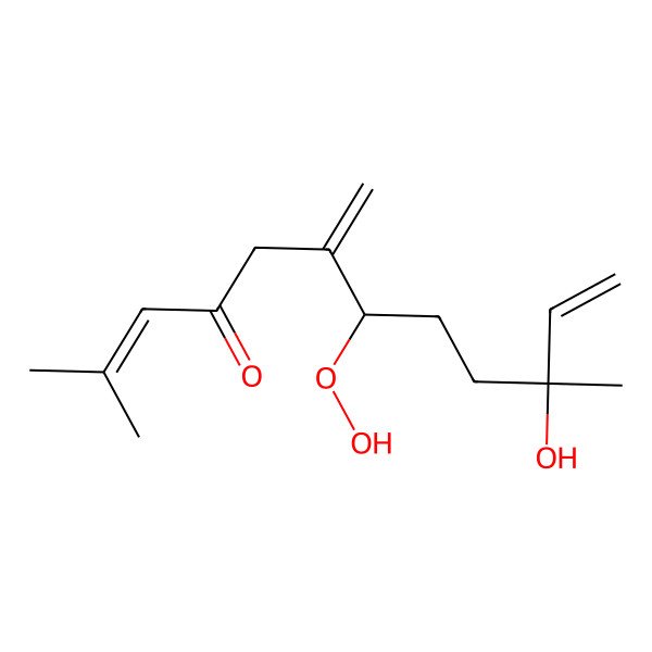 2D Structure of (7S,10S)-7-hydroperoxy-10-hydroxy-2,10-dimethyl-6-methylidenedodeca-2,11-dien-4-one