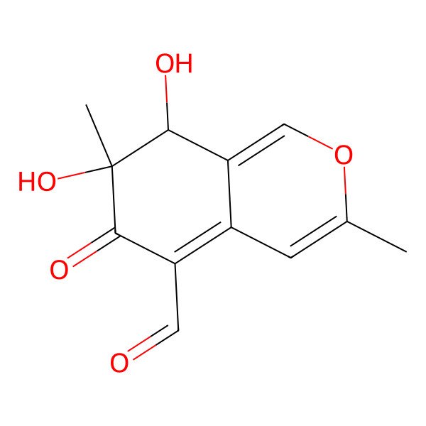 2D Structure of (7S,8R)-7,8-dihydroxy-3,7-dimethyl-6-oxo-8H-isochromene-5-carbaldehyde
