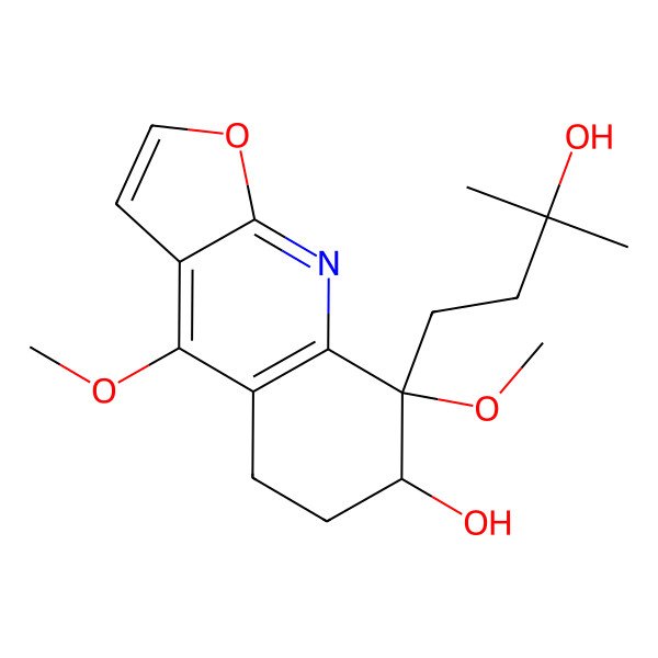 2D Structure of (7S,8S)-8-(3-hydroxy-3-methylbutyl)-4,8-dimethoxy-6,7-dihydro-5H-furo[2,3-b]quinolin-7-ol