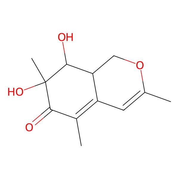 2D Structure of (7S,8S,8aS)-7,8-dihydroxy-3,5,7-trimethyl-8,8a-dihydro-1H-isochromen-6(7H)-one