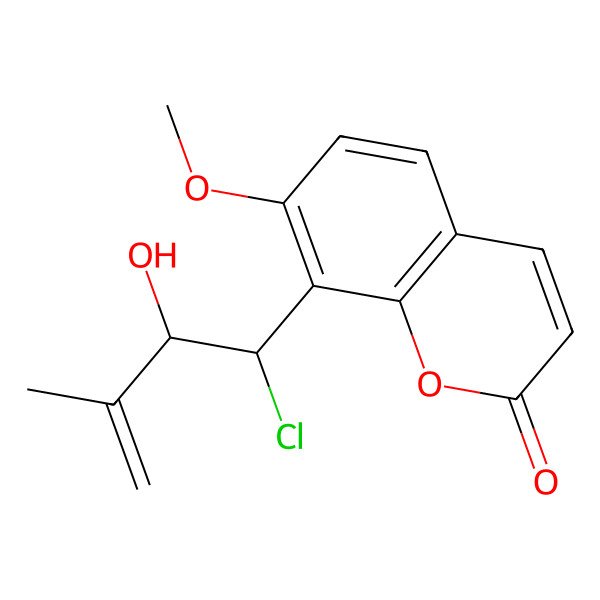 2D Structure of 8-(1-Chloro-2-hydroxy-3-methylbut-3-enyl)-7-methoxycoumarin 2D Structure of 8-(1-Chloro-2-hydroxy-3-methylbut-3-enyl)-7-methoxycoumarin