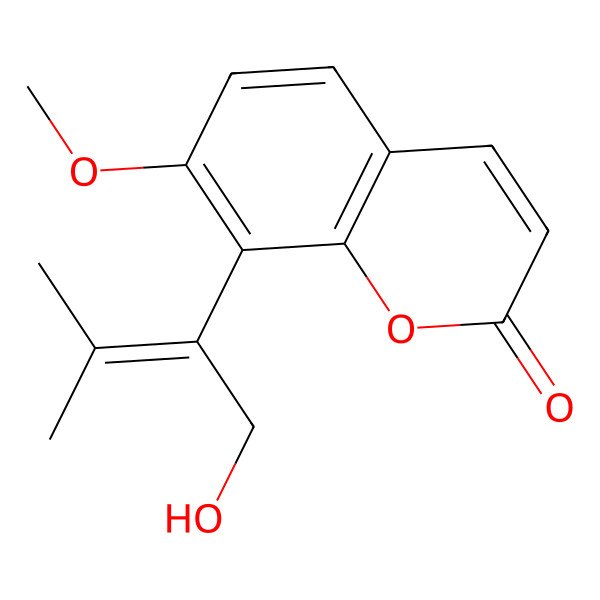 2D Structure of 8-(1-Hydroxy-3-methylbut-2-en-2-yl)-7-methoxychromen-2-one 2D Structure of 8-(1-Hydroxy-3-methylbut-2-en-2-yl)-7-methoxychromen-2-one