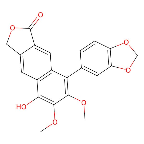 2D Structure of 8-(1,3-benzodioxol-5-yl)-5-hydroxy-6,7-dimethoxy-3H-benzo[f][2]benzofuran-1-one