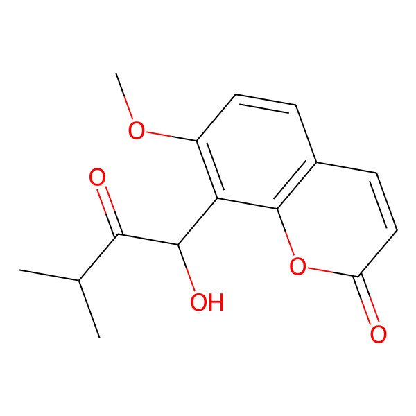 2D Structure of 8-[(1R)-1-hydroxy-3-methyl-2-oxobutyl]-7-methoxychromen-2-one