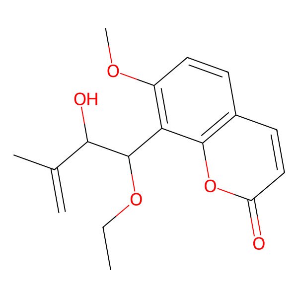 2D Structure of 8-[(1S,2S)-1-ethoxy-2-hydroxy-3-methylbut-3-enyl]-7-methoxychromen-2-one
