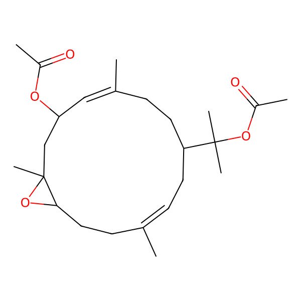 2D Structure of [8-(2-Acetyloxypropan-2-yl)-1,5,11-trimethyl-15-oxabicyclo[12.1.0]pentadeca-4,10-dien-3-yl] acetate