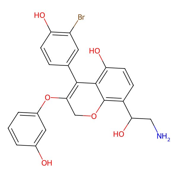 2D Structure of 8-(2-amino-1-hydroxyethyl)-4-(3-bromo-4-hydroxyphenyl)-3-(3-hydroxyphenoxy)-2H-chromen-5-ol