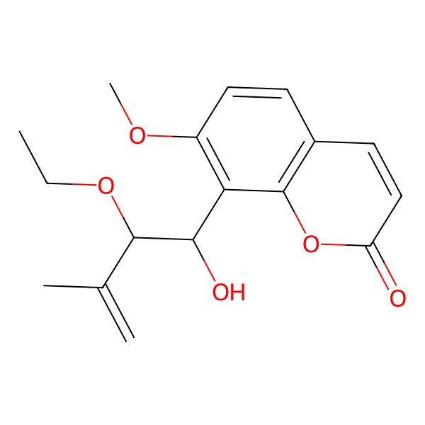 2D Structure of 8-(2-Ethoxy-1-hydroxy-3-methylbut-3-enyl)-7-methoxychromen-2-one