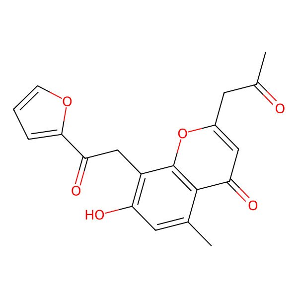 2D Structure of 8-[2-(Furan-2-yl)-2-oxoethyl]-7-hydroxy-5-methyl-2-(2-oxopropyl)chromen-4-one