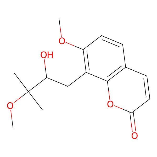 2D Structure of 8-(2-Hydroxy-3-methoxy-3-methylbutyl)-7-methoxy-1-benzopyran-2-one 2D Structure of 8-(2-Hydroxy-3-methoxy-3-methylbutyl)-7-methoxy-1-benzopyran-2-one