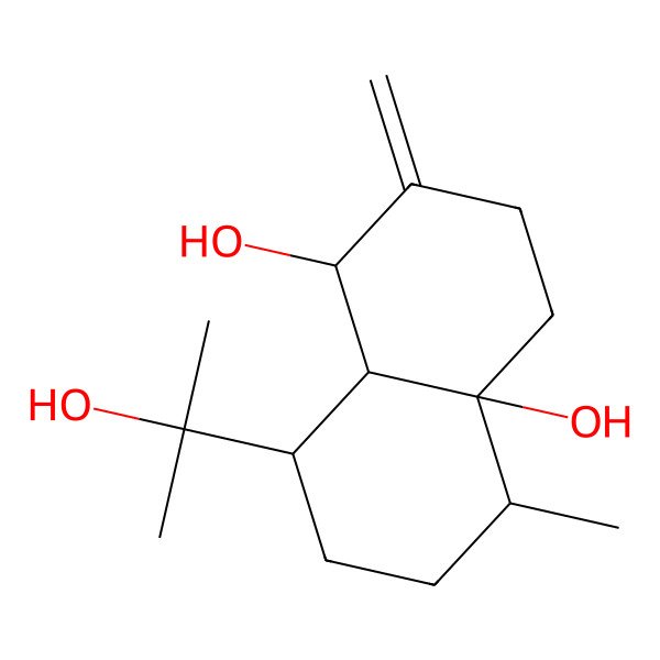 2D Structure of 8-(2-Hydroxypropan-2-yl)-5-methyl-2-methylidene-1,3,4,5,6,7,8,8a-octahydronaphthalene-1,4a-diol