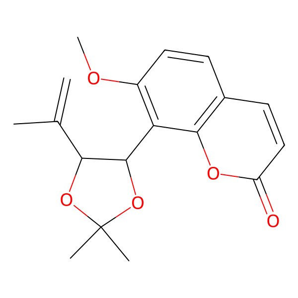 2D Structure of 8-(2,2-Dimethyl-5-prop-1-en-2-yl-1,3-dioxolan-4-yl)-7-methoxychromen-2-one 2D Structure of 8-(2,2-Dimethyl-5-prop-1-en-2-yl-1,3-dioxolan-4-yl)-7-methoxychromen-2-one