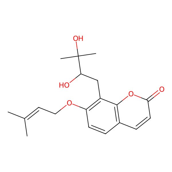 2D Structure of 8-(2,3-Dihydroxy-3-methylbutyl)-7-(3-methylbut-2-enoxy)chromen-2-one