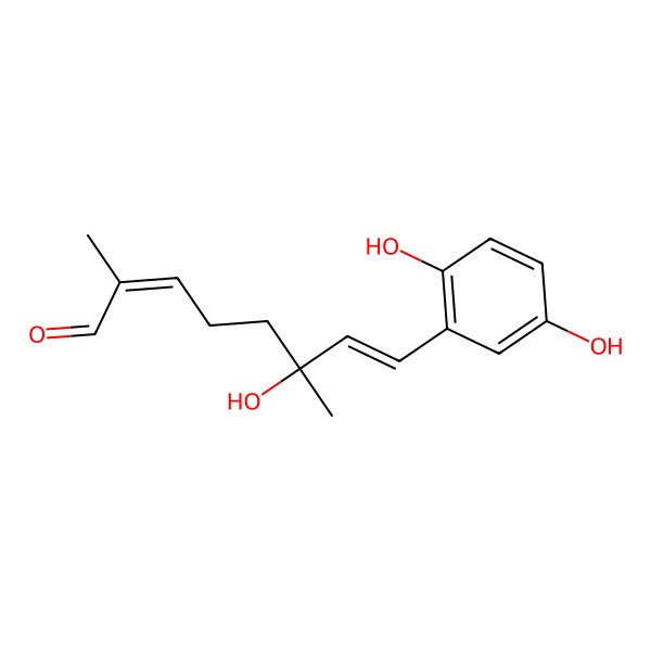 2D Structure of 8-(2,5-Dihydroxyphenyl)-6-hydroxy-2,6-dimethylocta-2,7-dienal