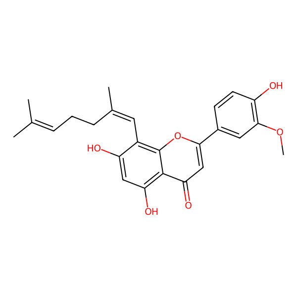 2D Structure of 8-(2,6-Dimethylhepta-1,5-dienyl)-5,7-dihydroxy-2-(4-hydroxy-3-methoxyphenyl)chromen-4-one
