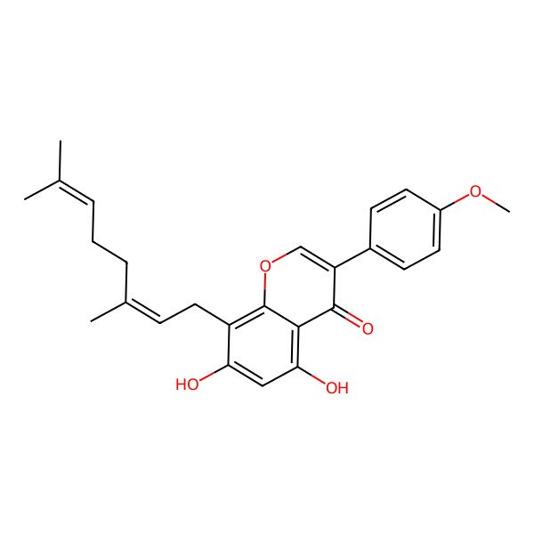 2D Structure of 8-[(2E)-3,7-dimethylocta-2,6-dienyl]-5,7-dihydroxy-3-(4-methoxyphenyl)chromen-4-one