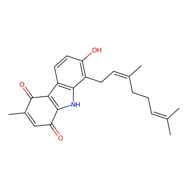 2D Structure of 8-[(2E)-3,7-dimethylocta-2,6-dienyl]-7-hydroxy-3-methyl-9H-carbazole-1,4-dione