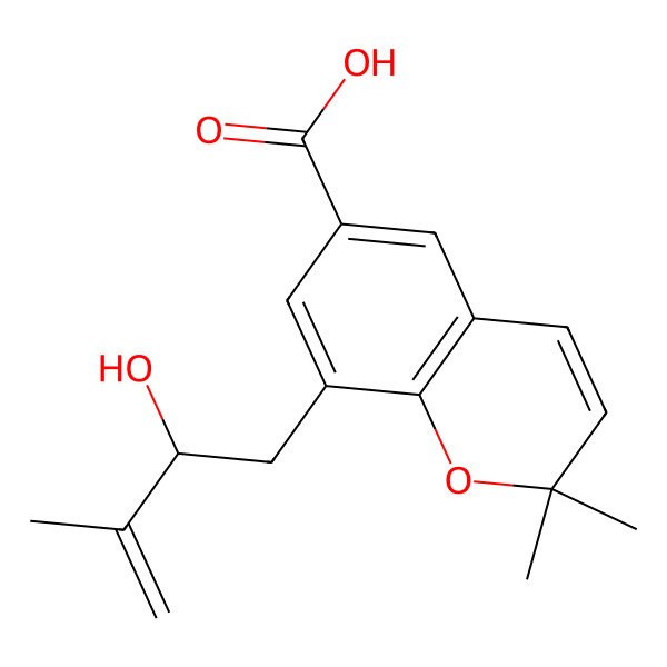 2D Structure of 8-[(2R)-2-hydroxy-3-methylbut-3-enyl]-2,2-dimethylchromene-6-carboxylic acid