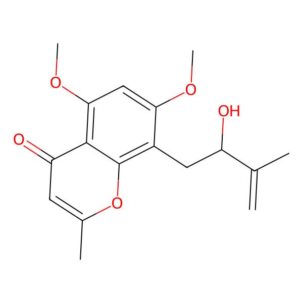 2D Structure of 8-[(2R)-2-hydroxy-3-methylbut-3-enyl]-5,7-dimethoxy-2-methylchromen-4-one