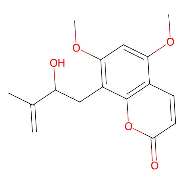2D Structure of 8-[(2R)-2-hydroxy-3-methylbut-3-enyl]-5,7-dimethoxychromen-2-one
