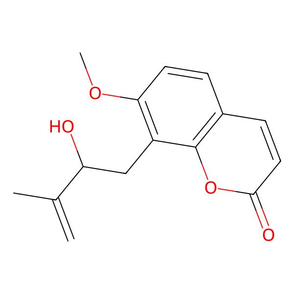 2D Structure of 8-[(2R)-2-hydroxy-3-methylbut-3-enyl]-7-methoxychromen-2-one