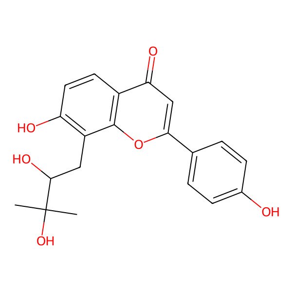 2D Structure of 8-[(2R)-2,3-dihydroxy-3-methylbutyl]-7-hydroxy-2-(4-hydroxyphenyl)chromen-4-one