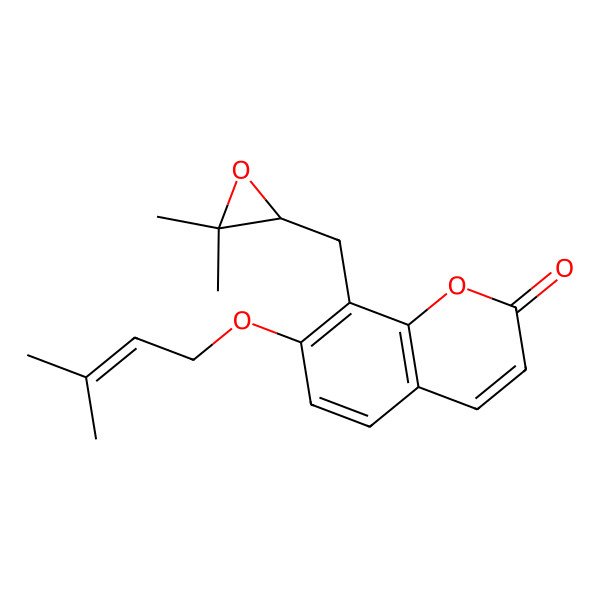 2D Structure of 8-[[(2R)-3,3-dimethyloxiran-2-yl]methyl]-7-(3-methylbut-2-enoxy)chromen-2-one
