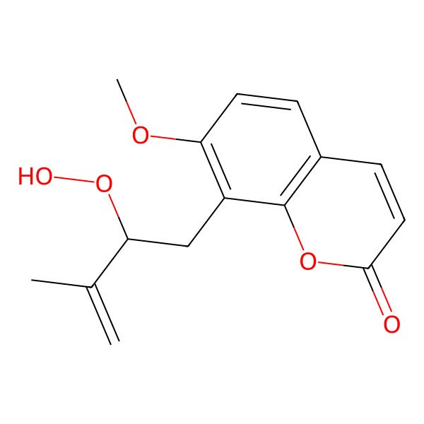 2D Structure of 8-[(2S)-2-Hydroperoxy-3-methyl-3-buten-1-yl]-7-methoxy-2H-1-benzopyran-2-one