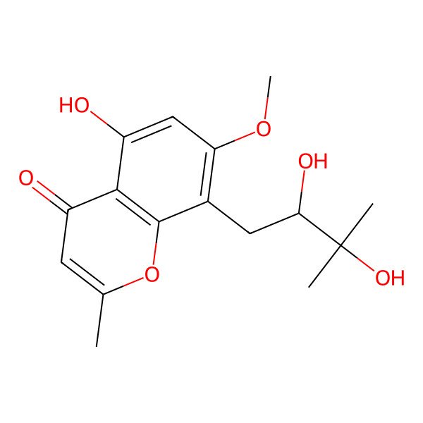 2D Structure of 8-[(2S)-2,3-dihydroxy-3-methylbutyl]-5-hydroxy-7-methoxy-2-methylchromen-4-one