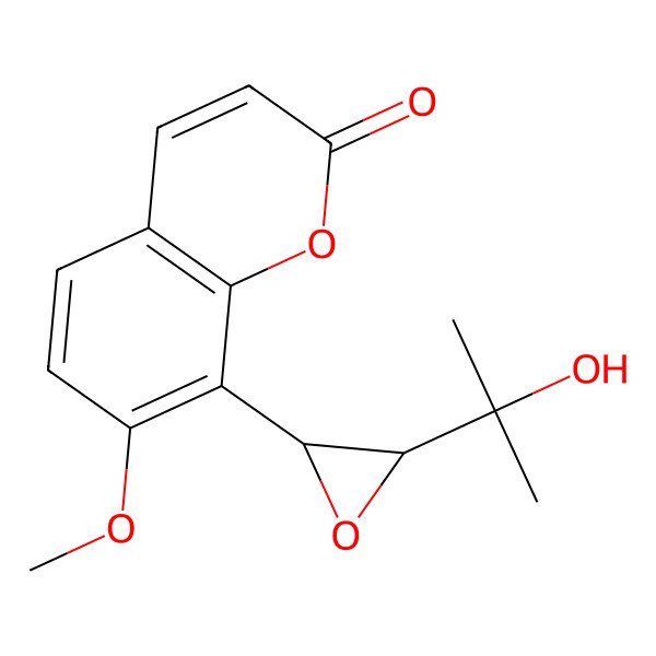 2D Structure of 8-[(2S,3S)-3-(2-hydroxypropan-2-yl)oxiran-2-yl]-7-methoxychromen-2-one