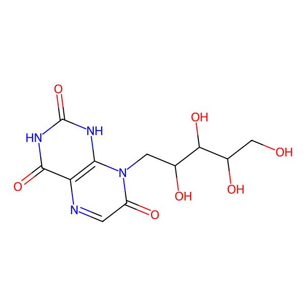 2D Structure of 8-[(2S,3S,4R)-2,3,4,5-tetrahydroxypentyl]-1H-pteridine-2,4,7-trione