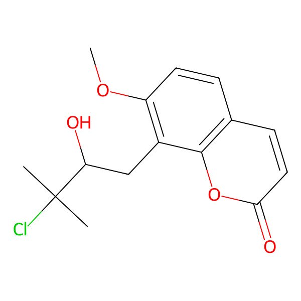2D Structure of 8-(3-Chloro-2-hydroxy-3-methylbutyl)-7-methoxychromen-2-one