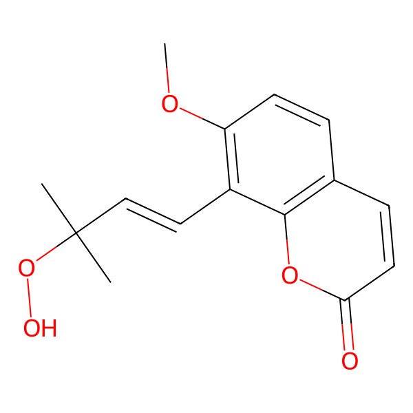 2D Structure of 8-(3-Hydroperoxy-3-methylbut-1-enyl)-7-methoxychromen-2-one 2D Structure of 8-(3-Hydroperoxy-3-methylbut-1-enyl)-7-methoxychromen-2-one