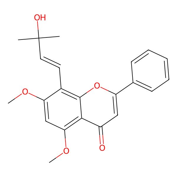 2D Structure of 8-(3-Hydroxy-3-methylbut-1-enyl)-5,7-dimethoxy-2-phenylchromen-4-one 2D Structure of 8-(3-Hydroxy-3-methylbut-1-enyl)-5,7-dimethoxy-2-phenylchromen-4-one