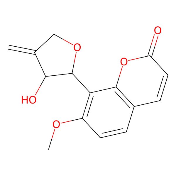 2D Structure of 8-(3-Hydroxy-4-methylideneoxolan-2-yl)-7-methoxychromen-2-one