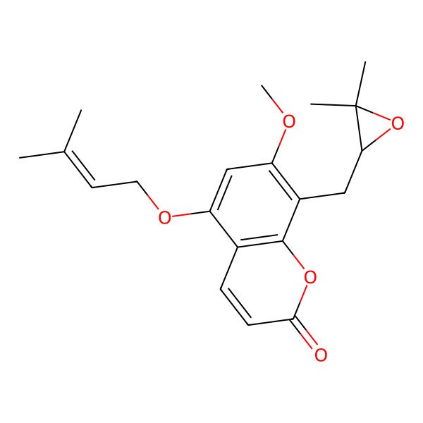 2D Structure of 8-[(3,3-Dimethyloxiran-2-yl)methyl]-7-methoxy-5-(3-methylbut-2-enoxy)chromen-2-one