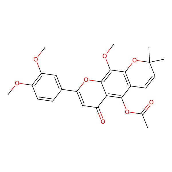 2D Structure of [8-(3,4-Dimethoxyphenyl)-10-methoxy-2,2-dimethyl-6-oxopyrano[3,2-g]chromen-5-yl] acetate