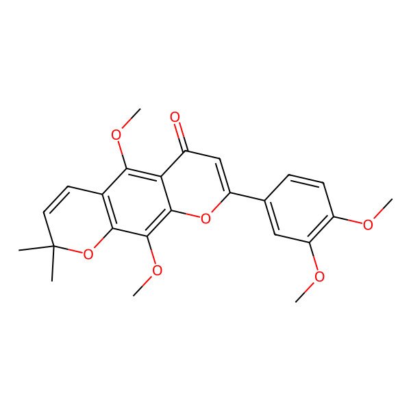 2D Structure of 8-(3,4-Dimethoxyphenyl)-5,10-dimethoxy-2,2-dimethylpyrano[3,2-g]chromen-6-one