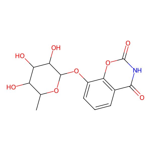 2D Structure of 8-(3,4,5-Trihydroxy-6-methyloxan-2-yl)oxy-1,3-benzoxazine-2,4-dione
