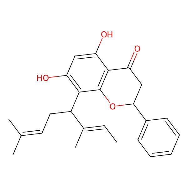 2D Structure of 8-(3,7-Dimethylocta-2,6-dien-4-yl)-5,7-dihydroxy-2-phenyl-2,3-dihydrochromen-4-one 2D Structure of 8-(3,7-Dimethylocta-2,6-dien-4-yl)-5,7-dihydroxy-2-phenyl-2,3-dihydrochromen-4-one