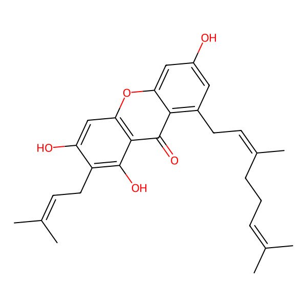 2D Structure of 8-(3,7-Dimethylocta-2,6-dienyl)-1,3,6-trihydroxy-2-(3-methylbut-2-enyl)xanthen-9-one