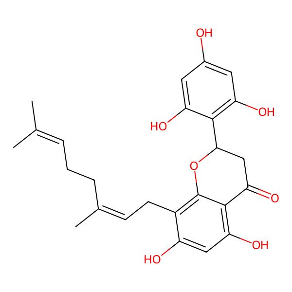 2D Structure of 8-(3,7-Dimethylocta-2,6-dienyl)-5,7-dihydroxy-2-(2,4,6-trihydroxyphenyl)-2,3-dihydrochromen-4-one