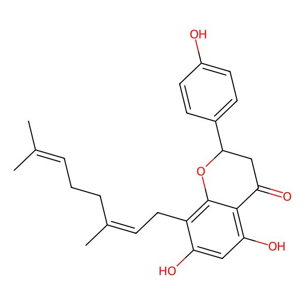2D Structure of 8-(3,7-Dimethylocta-2,6-dienyl)-5,7-dihydroxy-2-(4-hydroxyphenyl)-2,3-dihydrochromen-4-one