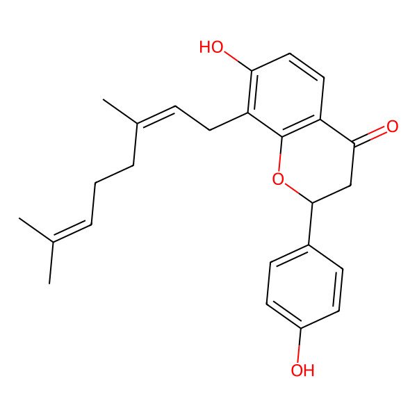 2D Structure of 8-(3,7-Dimethylocta-2,6-dienyl)-7-hydroxy-2-(4-hydroxyphenyl)-2,3-dihydrochromen-4-one