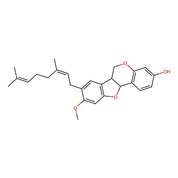 2D Structure of 8-(3,7-dimethylocta-2,6-dienyl)-9-methoxy-6a,11a-dihydro-6H-[1]benzofuro[3,2-c]chromen-3-ol