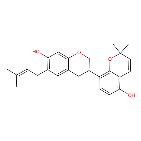 2D Structure of 8-[(3R)-7-hydroxy-6-(3-methylbut-2-enyl)-3,4-dihydro-2H-chromen-3-yl]-2,2-dimethylchromen-5-ol